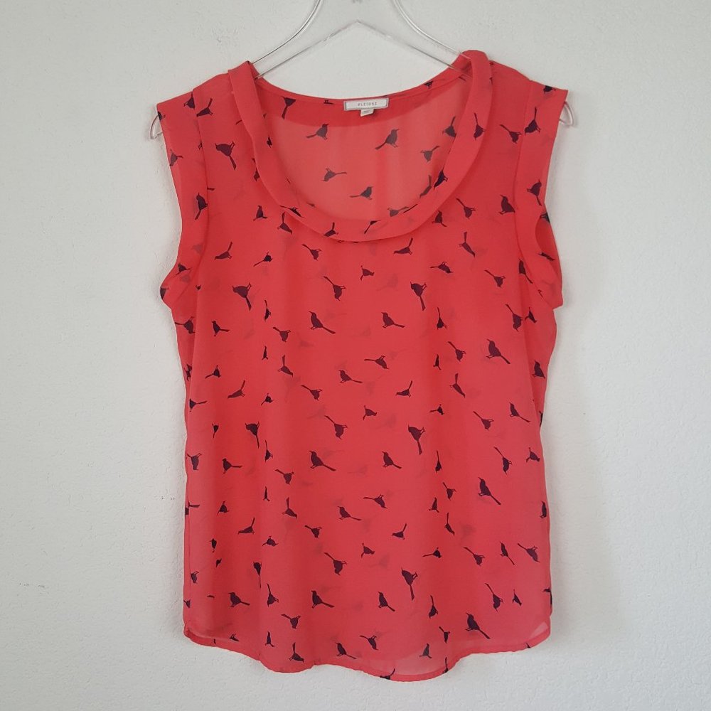 Pleione Black Bird Novelty Print Sheer Top